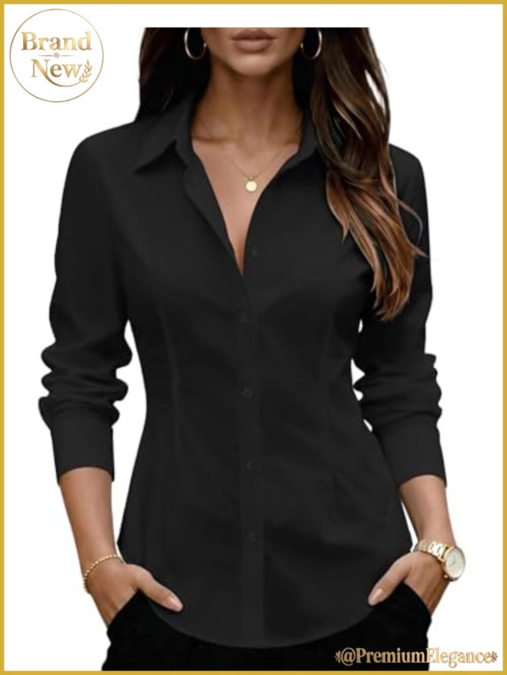 Wrinkle Free Button Down Shirt Long Sleeve Business Casual Blouse